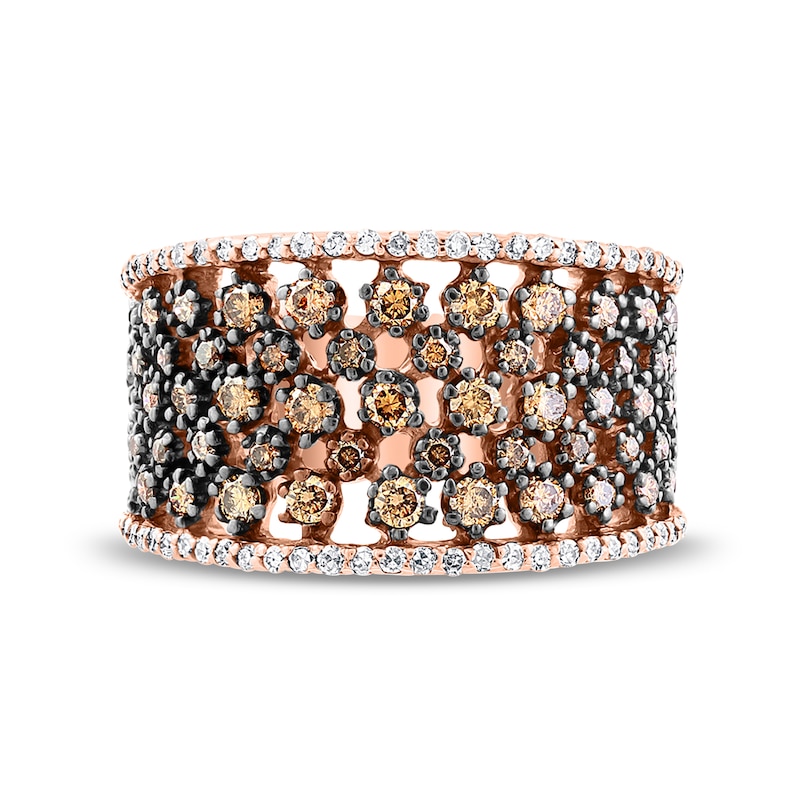 Main Image 2 of EFFY™ Collection 1 CT. T.W. Champagne and White Diamond Pebbles Band in 14K Rose Gold