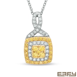 EFFY™ Collection 1/3 CT. T.W. Yellow and White Diamond Double Square Frame Pendant in 14K White Gold