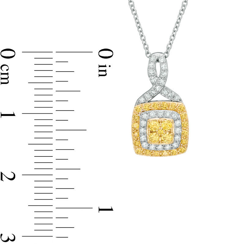 Main Image 2 of EFFY™ Collection 1/3 CT. T.W. Yellow and White Diamond Double Square Frame Pendant in 14K White Gold
