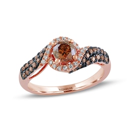 EFFY™ Collection 7/8 CT. T.W. Champagne and White Diamond Spiral Frame Ring in 14K Rose Gold