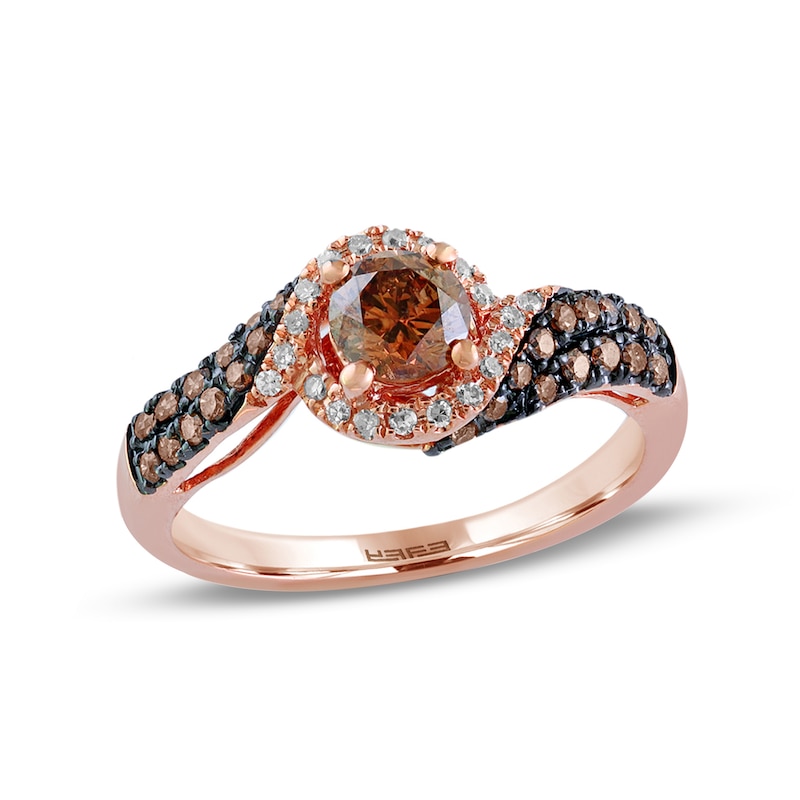 Main Image 1 of EFFY™ Collection 7/8 CT. T.W. Champagne and White Diamond Spiral Frame Ring in 14K Rose Gold
