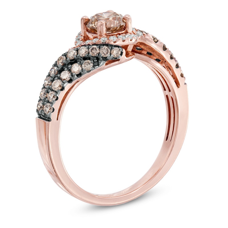 Main Image 2 of EFFY™ Collection 7/8 CT. T.W. Champagne and White Diamond Spiral Frame Ring in 14K Rose Gold