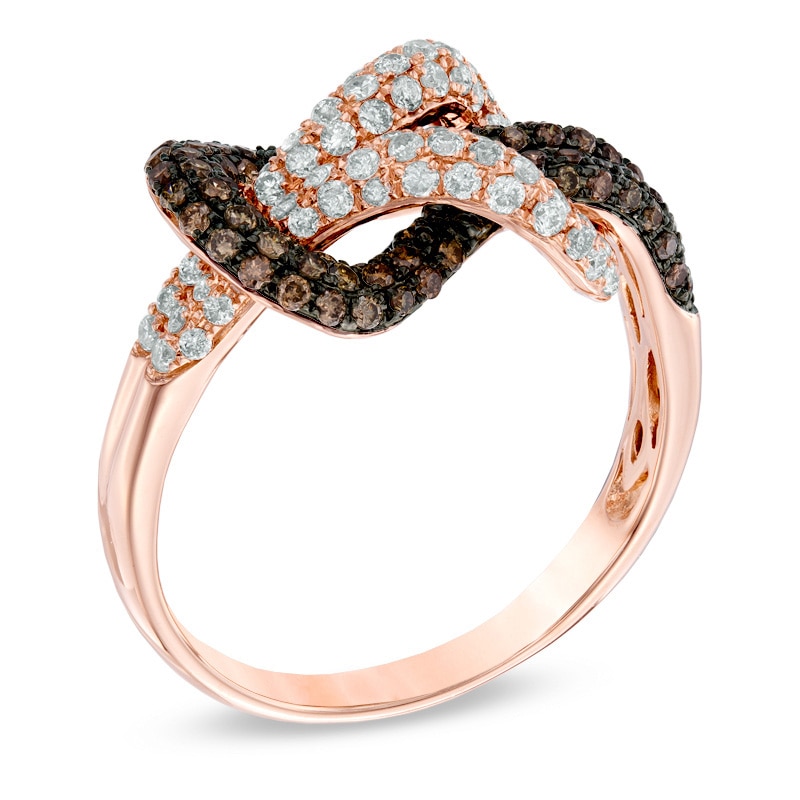 Main Image 2 of EFFY™ Collection 7/8 CT. T.W. Champagne and White Diamond Double Knot Ring in 14K Rose Gold