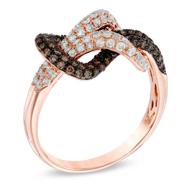 EFFY™ Collection 7/8 CT. T.W. Champagne and White Diamond Double Knot Ring in 14K Rose Gold