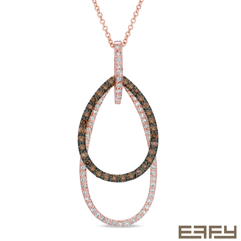 EFFY™ Collection 3/4 CT. T.W. Champagne and White Diamond Layered Teardrop Outline Pendant in 14K Rose Gold