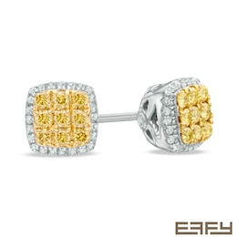 EFFY™ Collection 1/2 CT. T.W. Yellow and White Diamond Square Stud Earrings in 14K White Gold