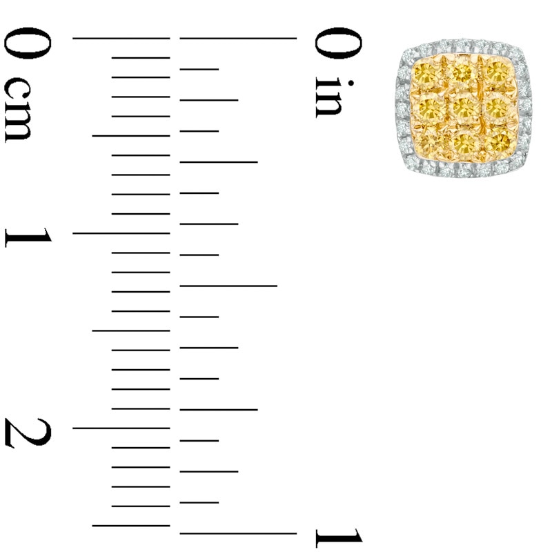 Main Image 2 of EFFY™ Collection 1/2 CT. T.W. Yellow and White Diamond Square Stud Earrings in 14K White Gold