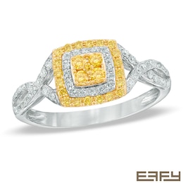 EFFY™ Collection 3/8 CT. T.W. Yellow and White Diamond Double Square Frame Ring in 14K White Gold