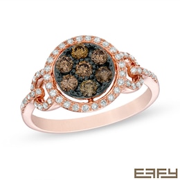 EFFY™ Collection 5/8 CT. T.W. Champagne and White Diamond Cluster Frame Ring in 14K Rose Gold