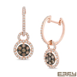 EFFY™ Collection 5/8 CT. T.W. Champagne and White Diamond Cluster Frame Drop Earrings in 14K Rose Gold