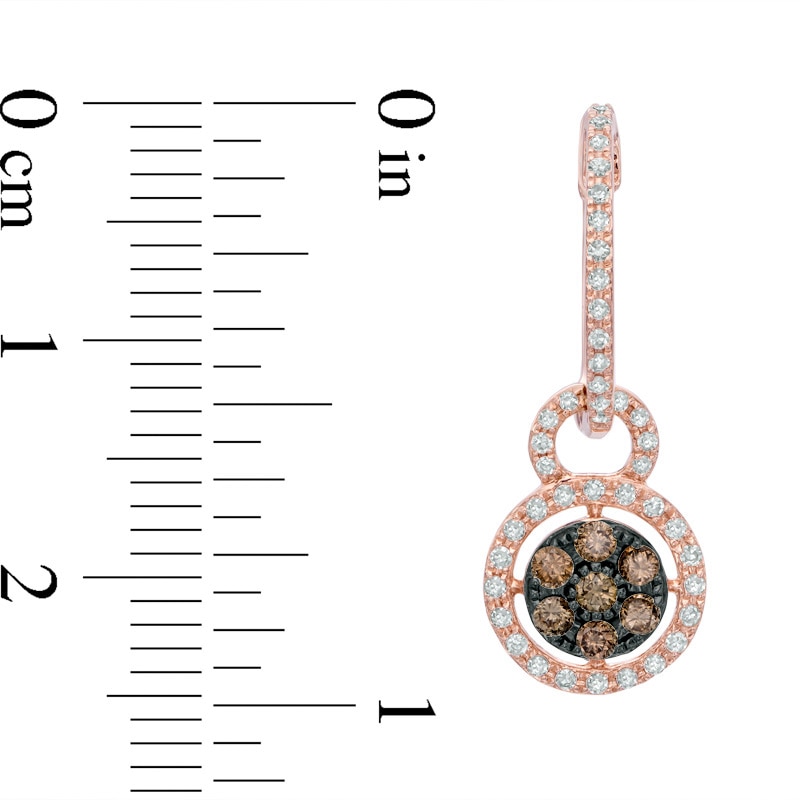 Main Image 2 of EFFY™ Collection 5/8 CT. T.W. Champagne and White Diamond Cluster Frame Drop Earrings in 14K Rose Gold