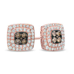 EFFY™ Collection 3/4 CT. T.W. Quad Champagne and White Diamond Double Frame Stud Earrings in 14K Rose Gold