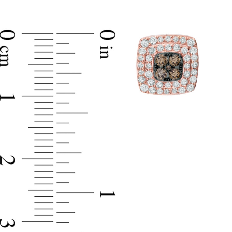 EFFY™ Collection 3/4 CT. T.W. Quad Champagne and White Diamond Double Frame Stud Earrings in 14K Rose Gold