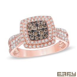 EFFY™ Collection 1/2 CT. T.W. Champagne and White Diamond Double Square Frame Ring in 14K Rose Gold