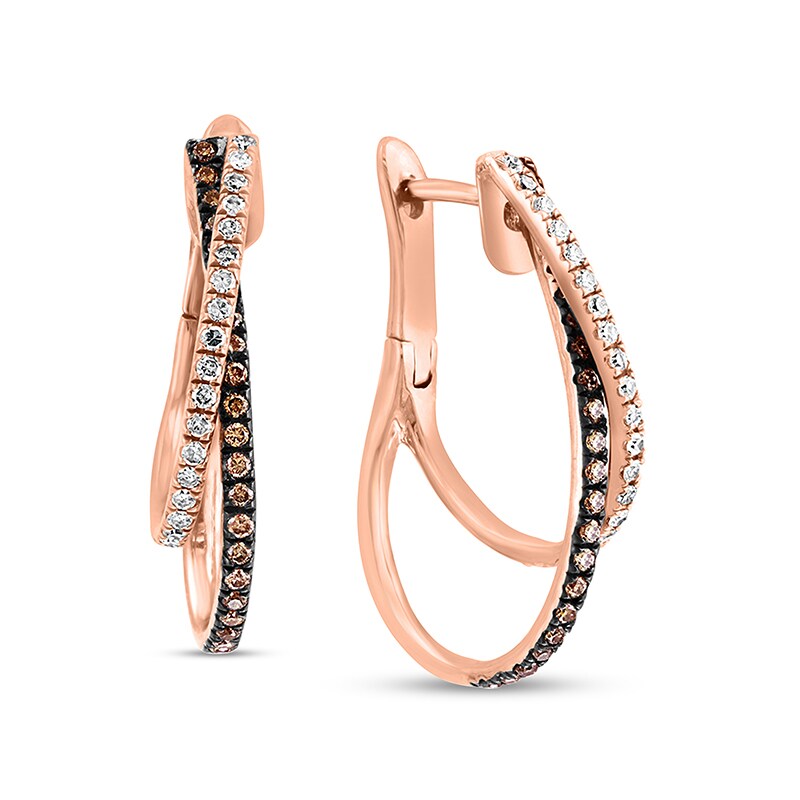 Main Image 1 of EFFY™ Collection 1/2 CT. T.W. Champagne and White Diamond Wavy Hoop Earrings in 14K Rose Gold