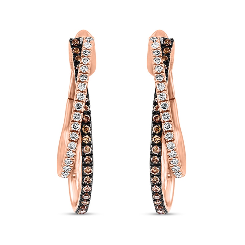 Main Image 2 of EFFY™ Collection 1/2 CT. T.W. Champagne and White Diamond Wavy Hoop Earrings in 14K Rose Gold