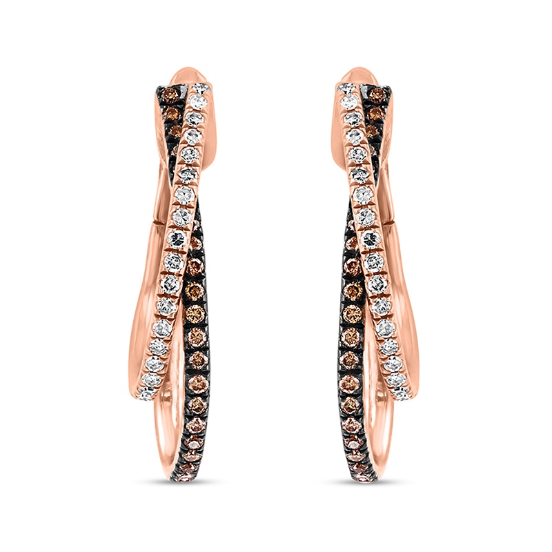 EFFY™ Collection 1/2 CT. T.W. Champagne and White Diamond Wavy Hoop Earrings in 14K Rose Gold