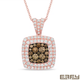 EFFY™ Collection 7/8 CT. T.W. Champagne and White Diamond Double Square Frame Pendant in 14K Rose Gold