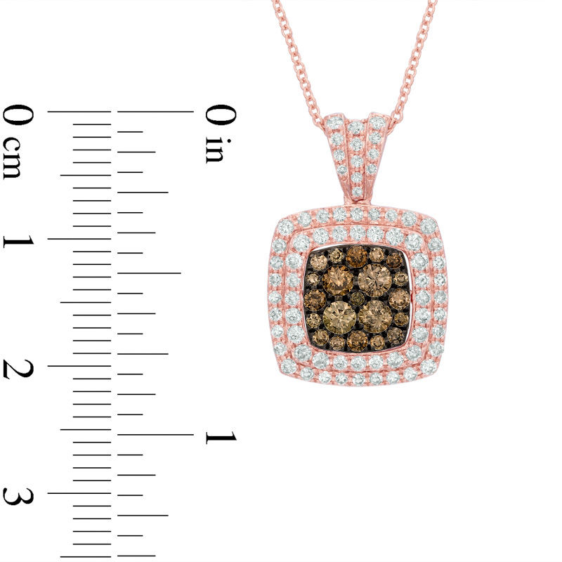 Main Image 2 of EFFY™ Collection 7/8 CT. T.W. Champagne and White Diamond Double Square Frame Pendant in 14K Rose Gold