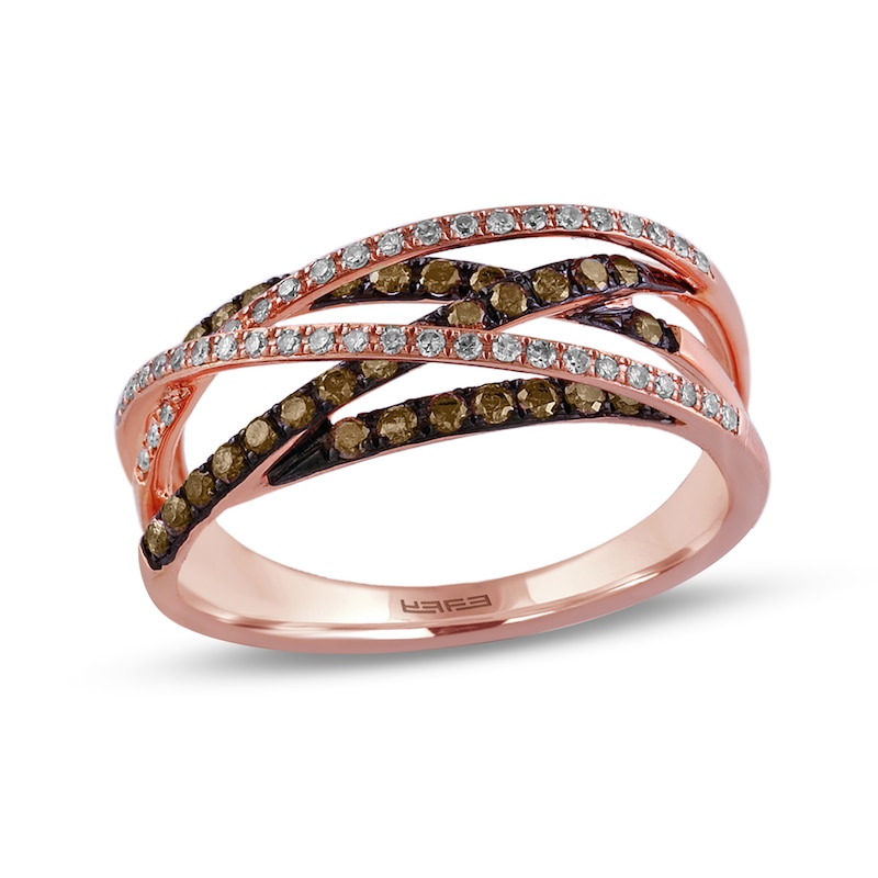 Main Image 1 of EFFY™ Collection 3/8 CT. T.W. Champagne and White Diamond Layered Ring in 14K Rose Gold