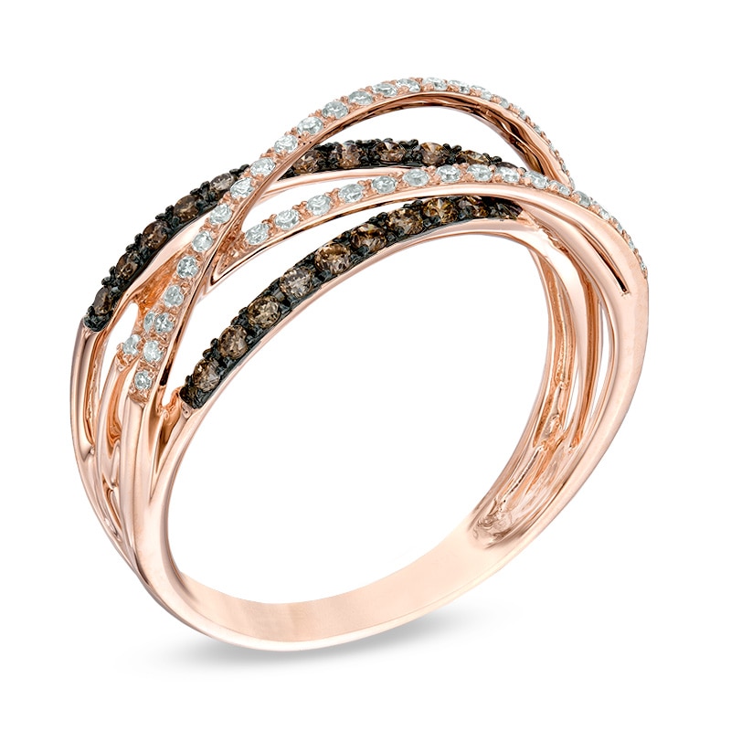 Main Image 2 of EFFY™ Collection 3/8 CT. T.W. Champagne and White Diamond Layered Ring in 14K Rose Gold