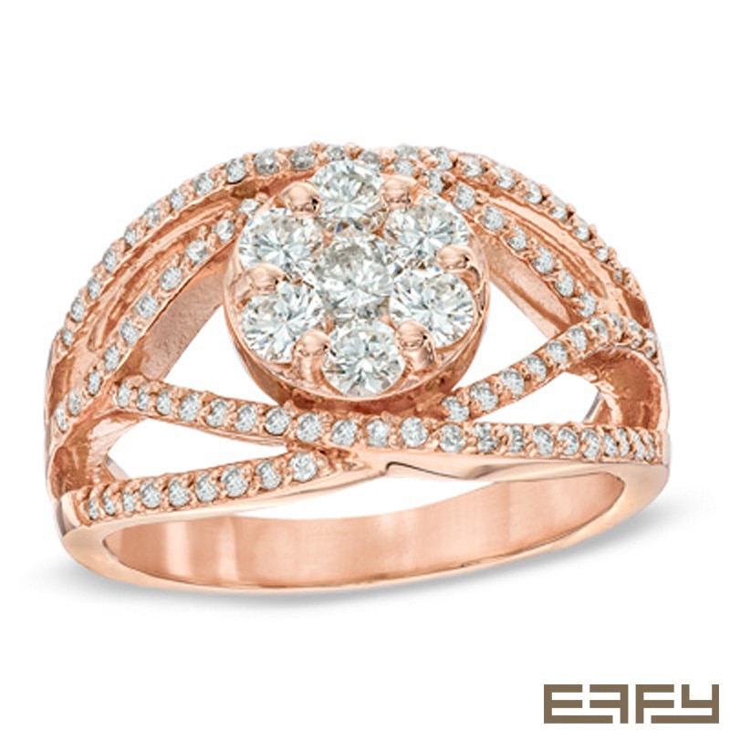 Main Image 1 of EFFY™ Collection 1 CT. T.W. Diamond Flower Orbit Ring in 14K Rose Gold