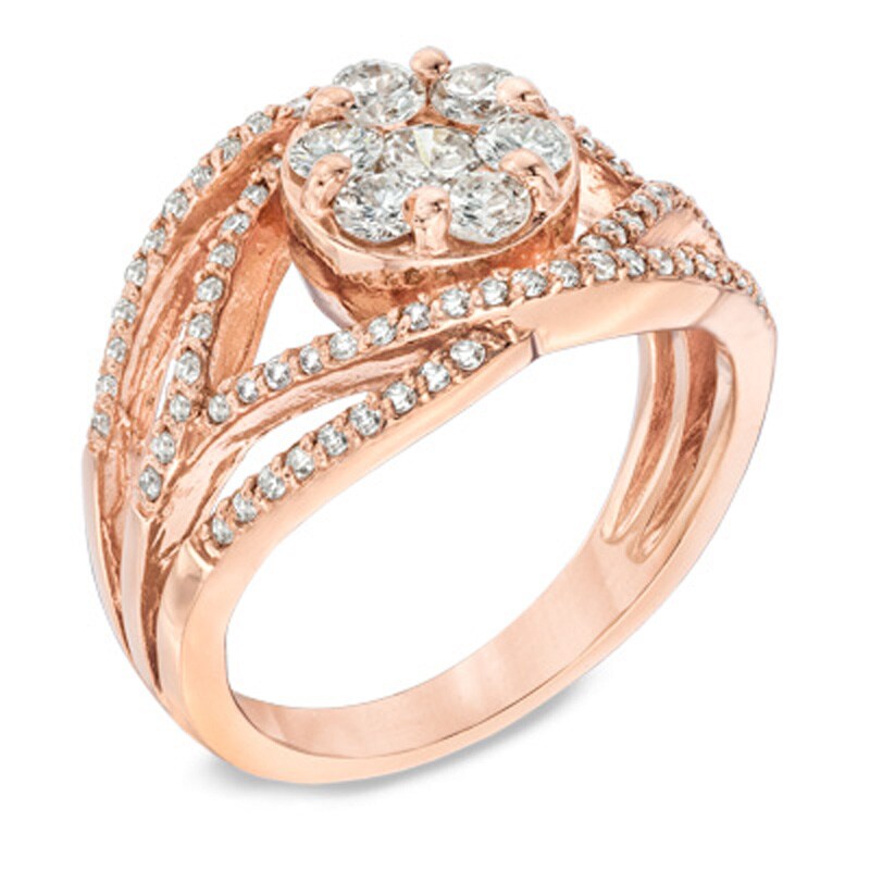 EFFY™ Collection 1 CT. T.W. Diamond Flower Orbit Ring in 14K Rose Gold