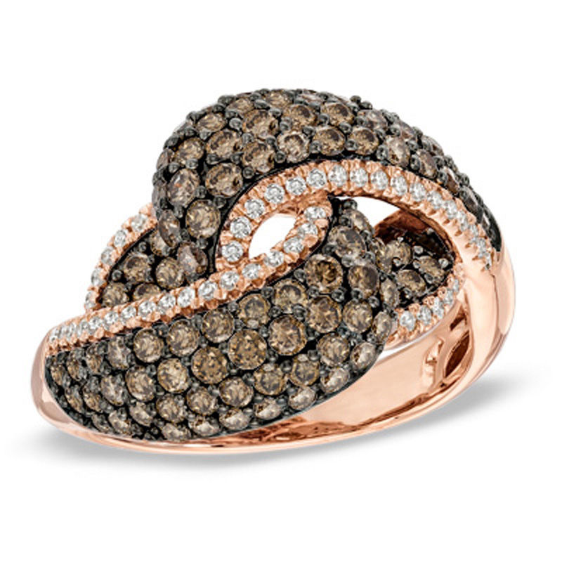 EFFY Collection 1 1 2 CT. T.W. Champagne and White Diamond Knot Ring in 14K Rose Gold Zales Outlet