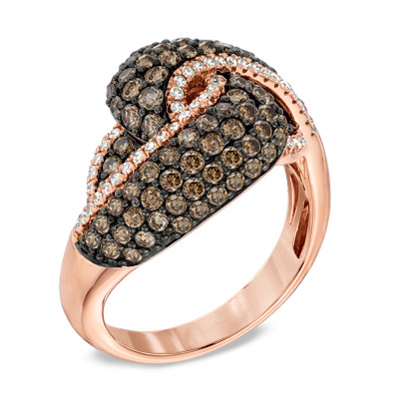 Main Image 2 of EFFY™ Collection 1-1/2 CT. T.W. Champagne and White Diamond Knot Ring in 14K Rose Gold