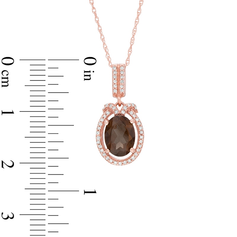 Main Image 2 of Oval Smoky Quartz and 1/10 CT. T.W. Diamond Frame Pendant in 10K Rose Gold