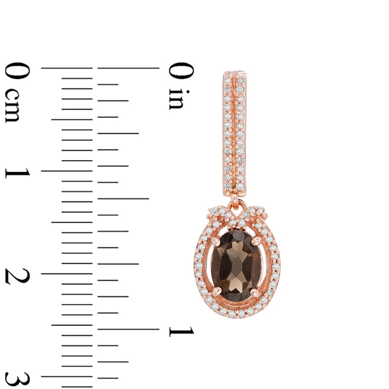 Oval Smoky Quartz and 1/5 CT. T.W. Diamond Frame Drop Earrings in 10K Rose Gold