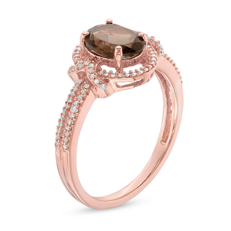 Oval Smoky Quartz and 1/6 CT. T.W. Diamond Frame Ring in 10K Rose Gold
