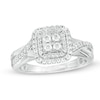 Thumbnail Image 0 of 3/8 CT. T.W. Quad Diamond Double Square Frame Crossover Shank Engagement Ring in 10K White Gold