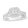 Thumbnail Image 1 of 3/8 CT. T.W. Quad Diamond Double Square Frame Crossover Shank Engagement Ring in 10K White Gold