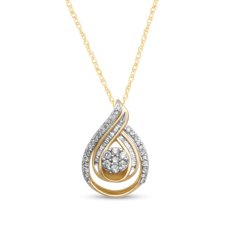 1/2 CT. T.W. Teardrop-Shaped Multi-Diamond Double Row Pendant in 10K Gold
