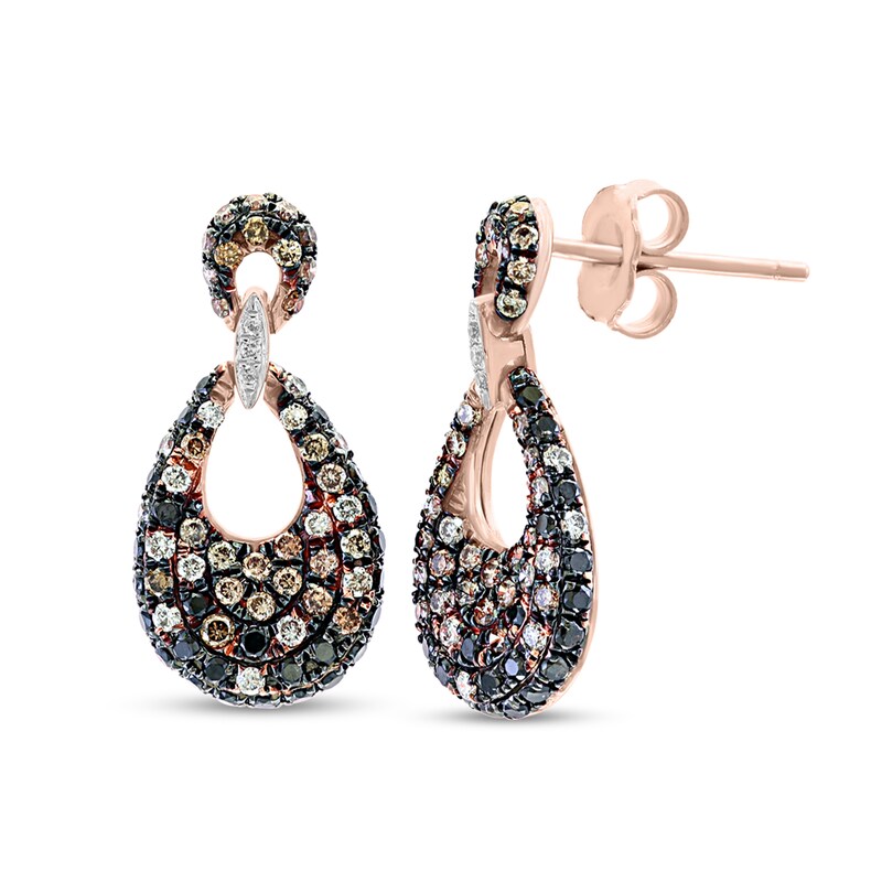 Main Image 1 of EFFY™ Collection 1 CT. T.W. Enhanced Black Champagne and White Diamond Drop Earrings in 14K Rose Gold