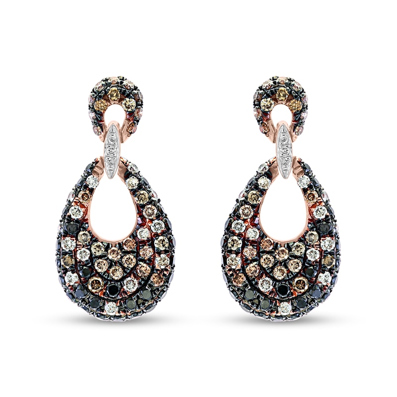 Main Image 2 of EFFY™ Collection 1 CT. T.W. Enhanced Black Champagne and White Diamond Drop Earrings in 14K Rose Gold