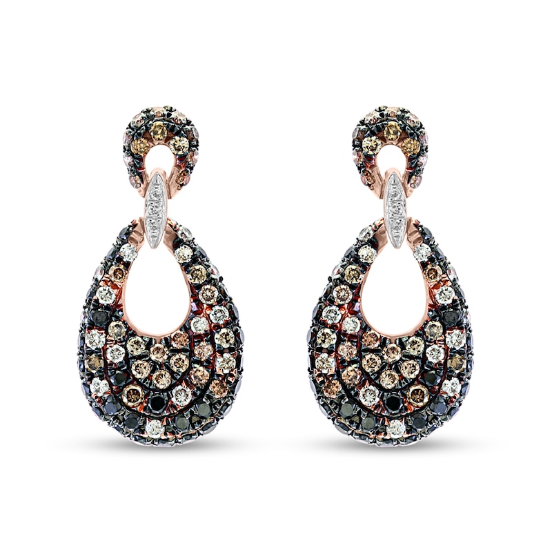 EFFY™ Collection 1 CT. T.W. Enhanced Black Champagne and White Diamond Drop Earrings in 14K Rose Gold