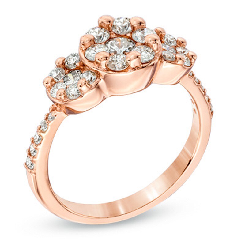 Main Image 2 of EFFY™ Collection 1 CT. T.W. Diamond Three Stone Cluster Ring in 14K Rose Gold