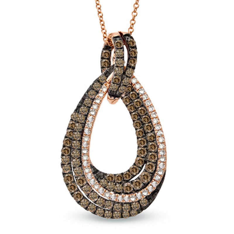 EFFY™ Collection 1-1/4 CT. T.W. Champagne and White Diamond Overlap Pendant in 14K Rose Gold