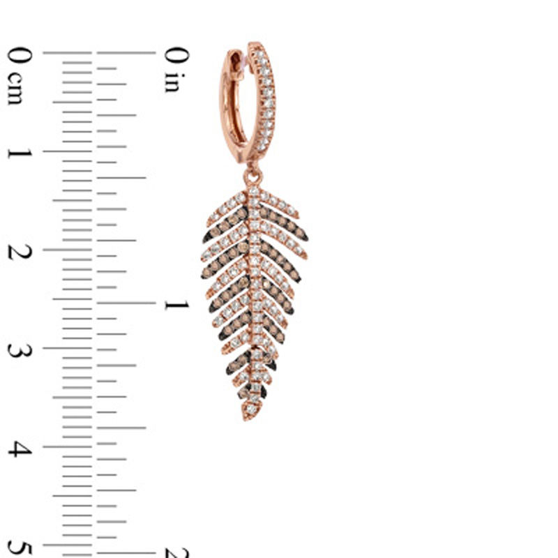 EFFY™ Collection 1 CT. T.W. Champagne and White Diamond Leaf Dangle Earrings in 14K Rose Gold