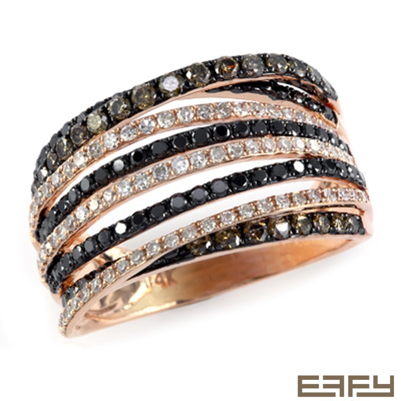 Main Image 1 of EFFY™ Collection 1 CT. T.W. Enhanced Black, Champagne and White Diamond Layered Ring in 14K Rose Gold