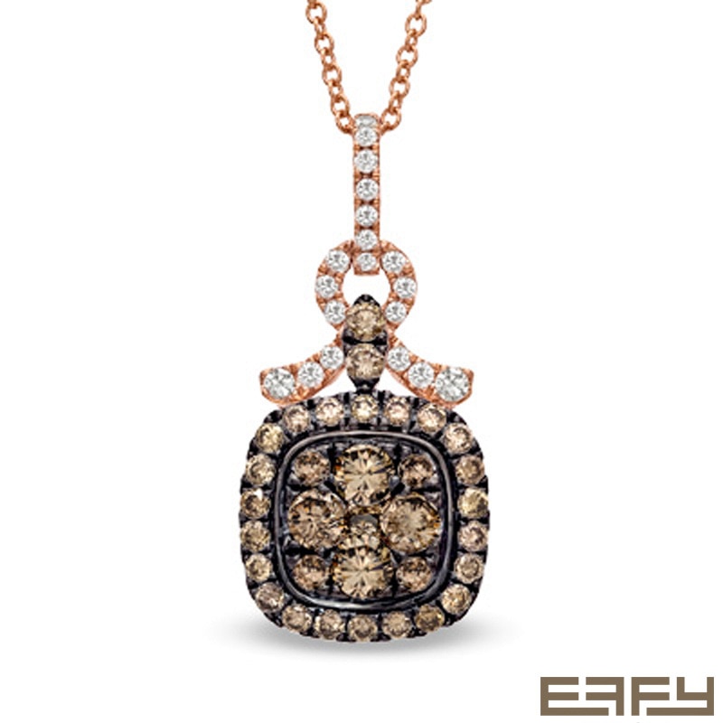 Main Image 1 of EFFY™ Collection 3/4 CT. T.W. Champagne and White Diamond Square Frame Pendant in 14K Rose Gold