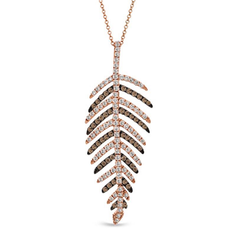 Main Image 1 of EFFY™ Collection 7/8 CT. T.W. Champagne and White Diamond Leaf Pendant in 14K Rose Gold