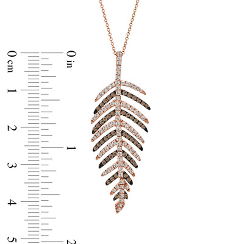 Main Image 2 of EFFY™ Collection 7/8 CT. T.W. Champagne and White Diamond Leaf Pendant in 14K Rose Gold
