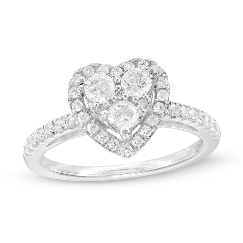 3/4 CT. T.W. Composite Diamond Heart Frame Engagement Ring in 10K White ...