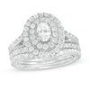 Thumbnail Image 0 of 2 CT. T.W. Certified Oval Diamond Double Frame Vintage-Style Bridal Set in 14K White Gold (I/I1)