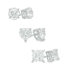 6.0mm Lab-Created White Sapphire Three Pair Stud Earrings Set in Sterling Silver