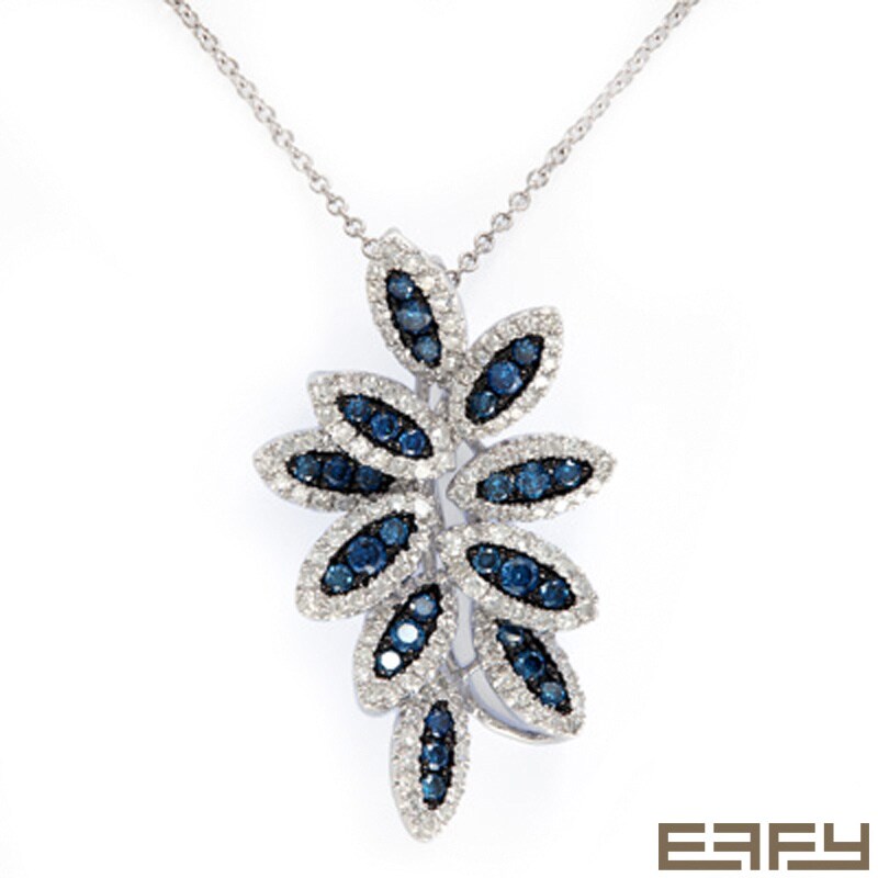 Main Image 1 of EFFY™ Collection 1 CT. T.W. Enhanced Blue and White Diamond Petals Pendant in 14K White Gold
