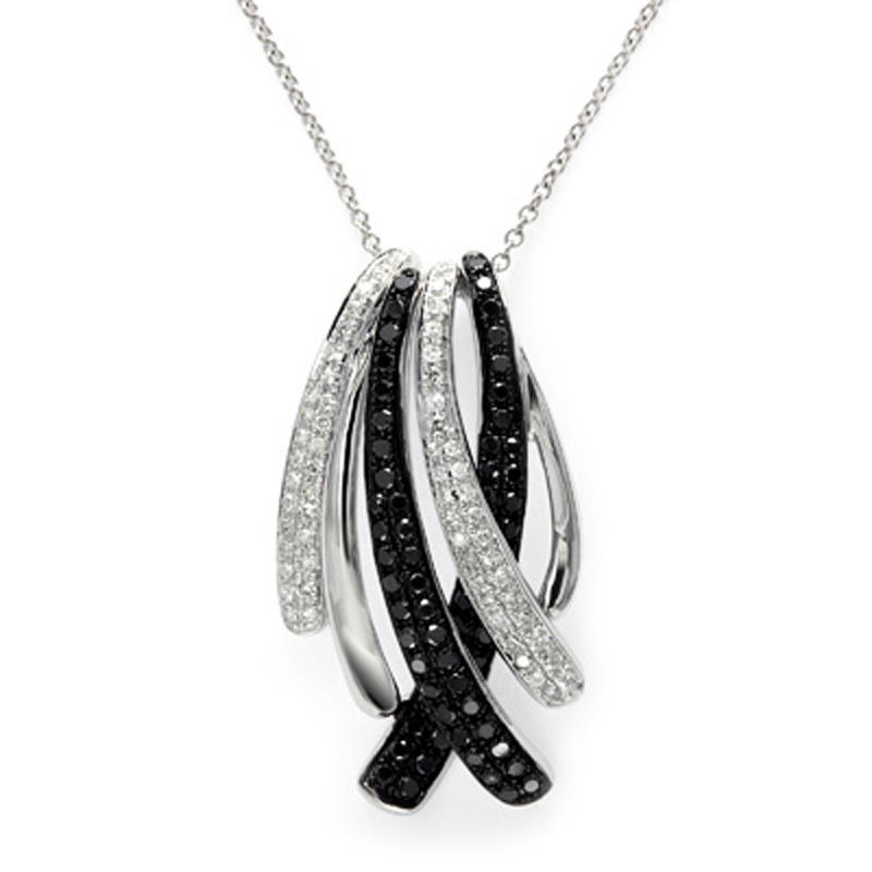 Main Image 1 of EFFY™ Collection 3/4 CT. T.W. Enhanced Black and White Diamond Ribbon Drop Pendant in 14K White Gold